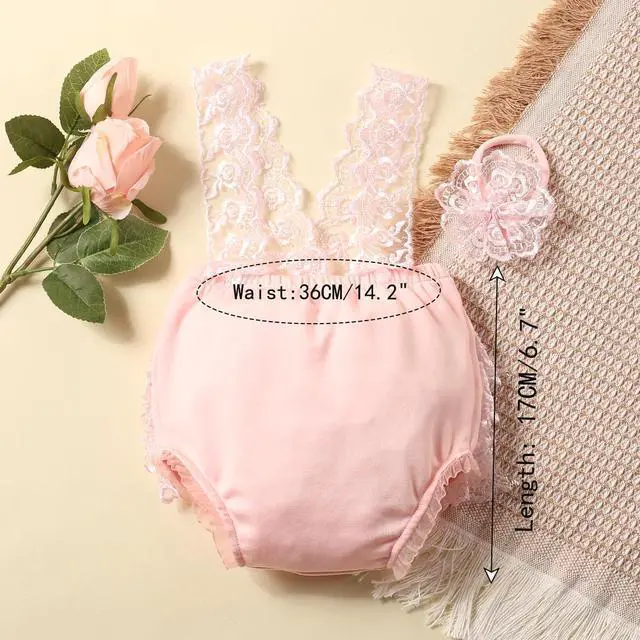 Alt view image 3 of 6 - Newborn Photography Outfits Girl Newborn Photography Props Lace Romper Baby Photo Shoot Outfits Girls Photo Props (Strap Style - Pink)
