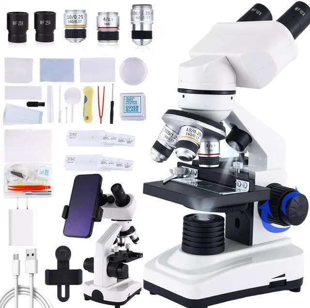 Main image of Binocular Microscope Magnification 40X-2500X, WF10x/25x Eyepieces, Dual LED Illumination, Suitable for Schools Home Labs Educational Adult Microscope