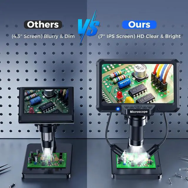 Alt view image 2 of 6 - 7" LCD Digital Soldering Microscope with Remote and Side Lights | For soldering and PCB inspection. 7" screen, remote and 2 side lights help reduce shake and shadows