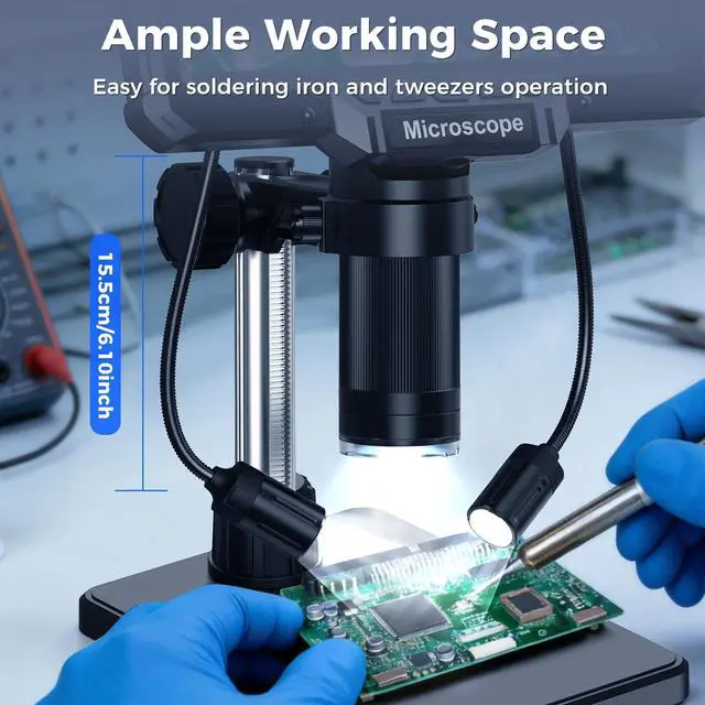 Alt view image 5 of 6 - 7" LCD Digital Soldering Microscope with Remote and Side Lights | For soldering and PCB inspection. 7" screen, remote and 2 side lights help reduce shake and shadows