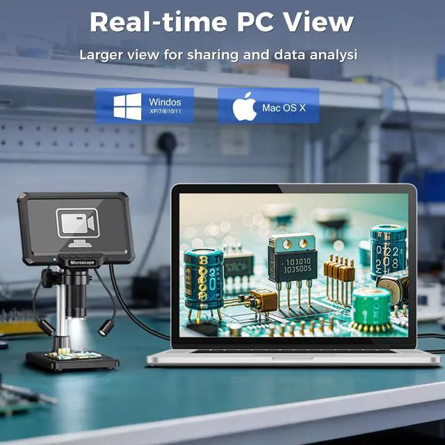 Alt view image 6 of 6 - 7" LCD Digital Soldering Microscope with Remote and Side Lights | For soldering and PCB inspection. 7" screen, remote and 2 side lights help reduce shake and shadows