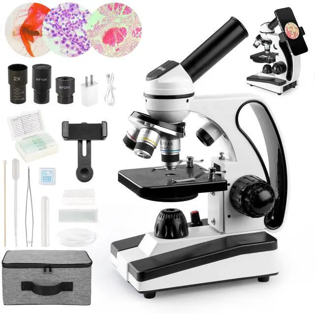 Main image of Microscope for Adults Kids 40X-2000X Compound Monocular Microscope for Students School Laboratory Home Education with Slides Set Phone Adapter