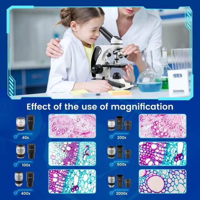 Alt view image 4 of 6 - Microscope for Adults Kids 40X-2000X Compound Monocular Microscope for Students School Laboratory Home Education with Slides Set Phone Adapter