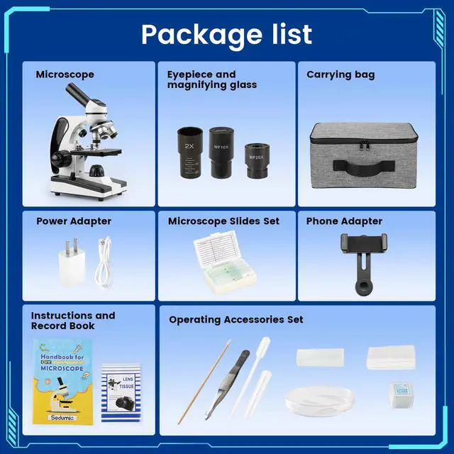 Alt view image 6 of 6 - Microscope for Adults Kids 40X-2000X Compound Monocular Microscope for Students School Laboratory Home Education with Slides Set Phone Adapter