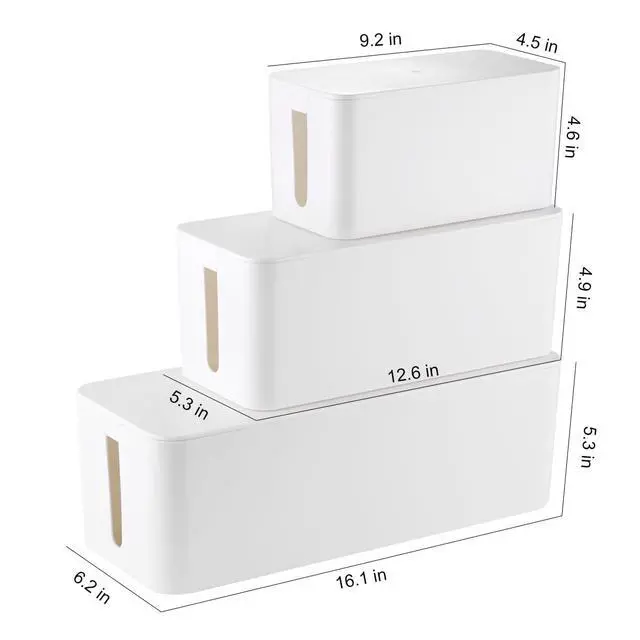 Alt view image 2 of 6 - 3 Pack Cable Management Box, Cable Organizer Box to Hide Wires | Desk Cord Organizer with 18-Piece Cable Management, Power Strips Holder, for Home & Office, White