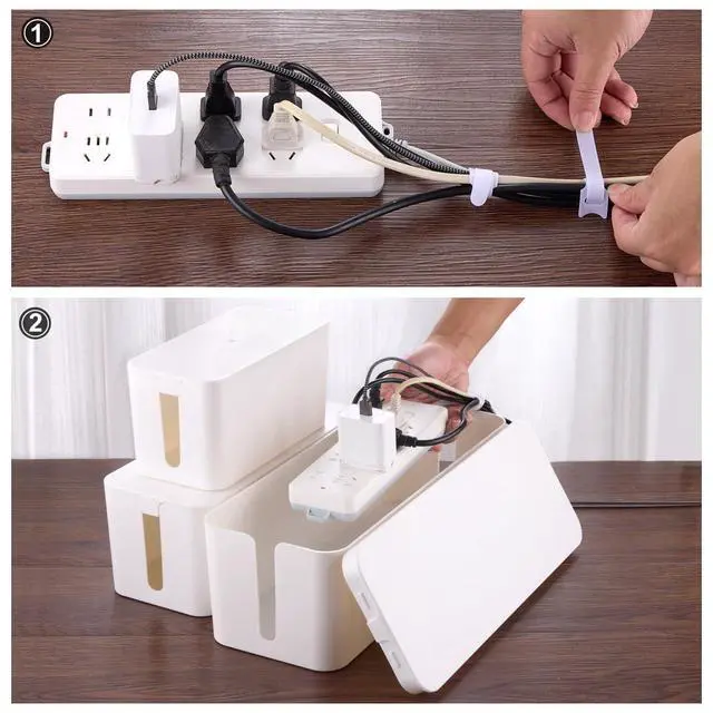 Alt view image 6 of 6 - 3 Pack Cable Management Box, Cable Organizer Box to Hide Wires | Desk Cord Organizer with 18-Piece Cable Management, Power Strips Holder, for Home & Office, White