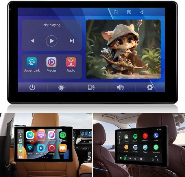 Main image of Car Headrest Video Player, 9 inch IPS Screen Headrest TV Support Phone Wireless Carplay and Android Auto, Mirror Link, Video Website, Voice Control + 64G Memory Card