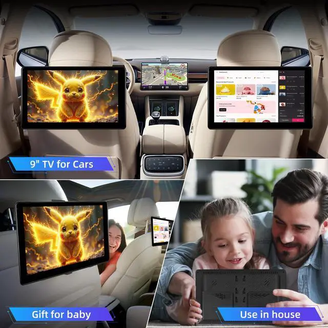 Alt view image 3 of 6 - Car Headrest Video Player, 9 inch IPS Screen Headrest TV Support Phone Wireless Carplay and Android Auto, Mirror Link, Video Website, Voice Control + 64G Memory Card