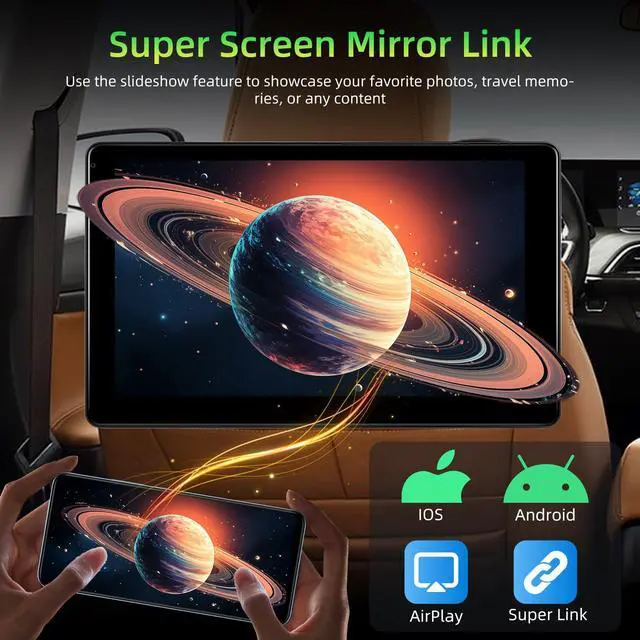 Alt view image 6 of 6 - Car Headrest Video Player, 9 inch IPS Screen Headrest TV Support Phone Wireless Carplay and Android Auto, Mirror Link, Video Website, Voice Control + 64G Memory Card