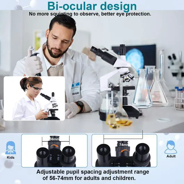Alt view image 6 of 6 - Compound Trinocular Microscope 40X-5000X Magnification, Research Grade Professional Microscope, Two Levels of Mechanical Stage LED Illumination, USB Video Camera with Microscope for Adults
