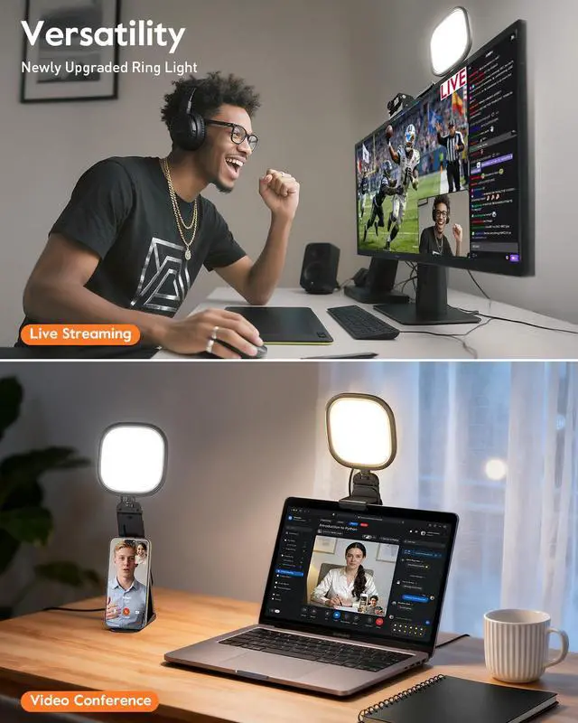 Alt view image 3 of 6 - Ring Light for Laptop, Monitor, Desk, Eye-Caring Diffused LED Light | Soft Computer Light with Screen-Safe Clip, Adjustable Mount, CRI 97.8+, 50 Lighting Modes for Zoom, Video Calls & Streaming