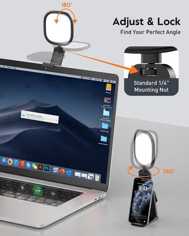 Alt view image 6 of 6 - Ring Light for Laptop, Monitor, Desk, Eye-Caring Diffused LED Light | Soft Computer Light with Screen-Safe Clip, Adjustable Mount, CRI 97.8+, 50 Lighting Modes for Zoom, Video Calls & Streaming