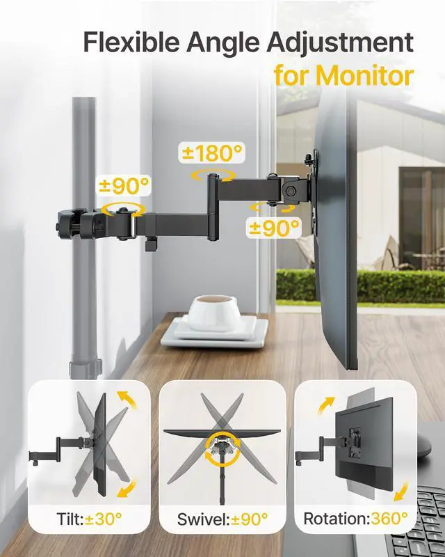 Alt view image 2 of 6 - 2-in-1 Pole Mount, Laptop Tray & Monitor Arm for 1032" Screens | 2-in-1 Pole Mount with Laptop Tray, Works for 1015.6"Laptops & 1732" Monitors, Fits 1.1"2.4" Poles, Ideal for Office