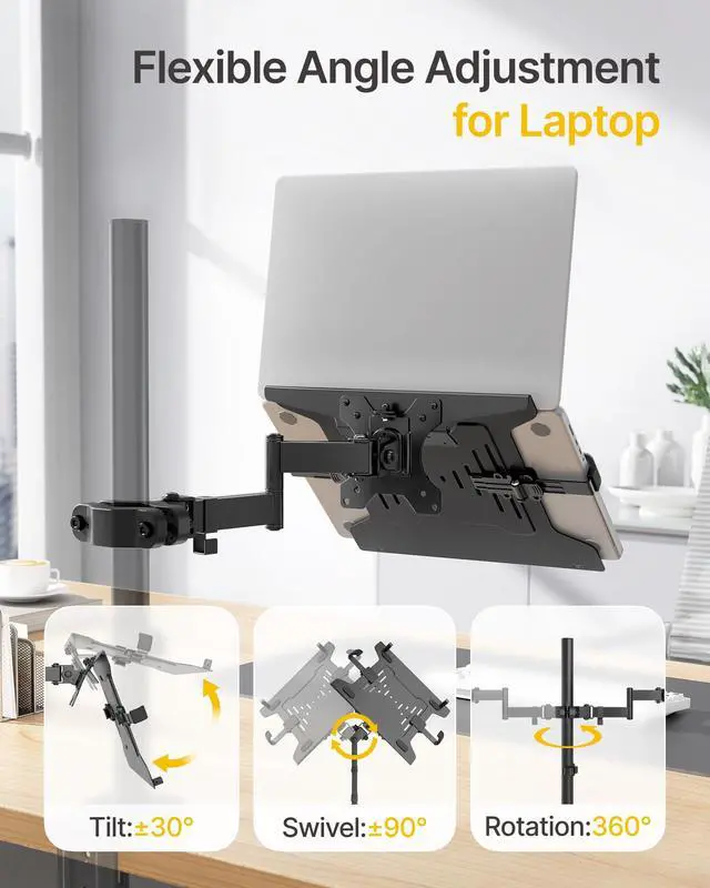 Alt view image 3 of 6 - 2-in-1 Pole Mount, Laptop Tray & Monitor Arm for 1032" Screens | 2-in-1 Pole Mount with Laptop Tray, Works for 1015.6"Laptops & 1732" Monitors, Fits 1.1"2.4" Poles, Ideal for Office