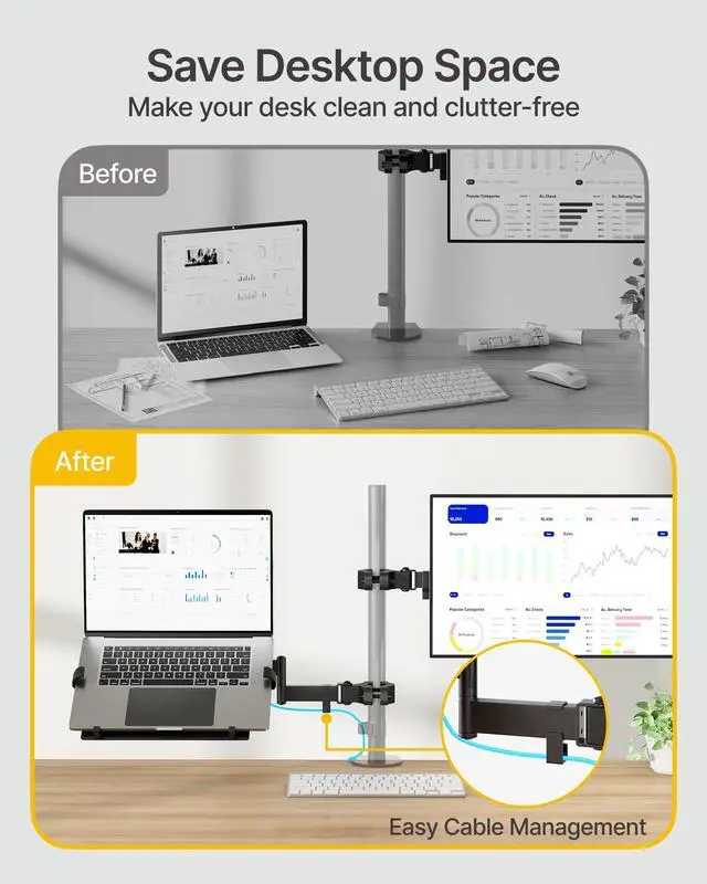 Alt view image 4 of 6 - 2-in-1 Pole Mount, Laptop Tray & Monitor Arm for 1032" Screens | 2-in-1 Pole Mount with Laptop Tray, Works for 1015.6"Laptops & 1732" Monitors, Fits 1.1"2.4" Poles, Ideal for Office