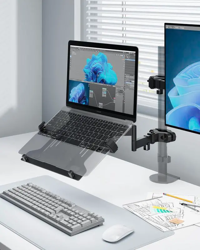 Alt view image 6 of 6 - 2-in-1 Pole Mount, Laptop Tray & Monitor Arm for 1032" Screens | 2-in-1 Pole Mount with Laptop Tray, Works for 1015.6"Laptops & 1732" Monitors, Fits 1.1"2.4" Poles, Ideal for Office