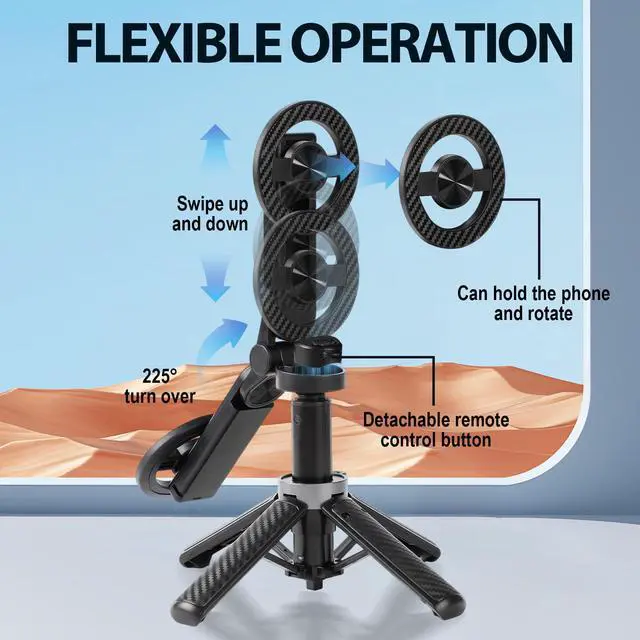 Alt view image 3 of 6 - 4-in-1 Multifunctional Magnetic Selfie Stick,360° Rotation Phone Tripod, Portable Extendable Mag Tripod,for Video Recording & Vlog,Portable Pocket Size for iPhone & Android(Black)
