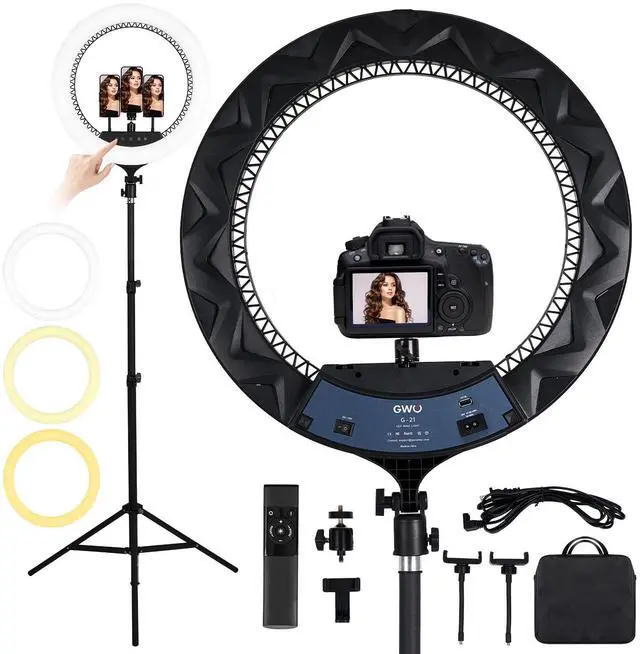 Main image of 21 inch LED Ring Light with Tripod Stand 6000K Dimmable Makeup Selfie Light with Touch Panel Phone Holders for YouTube Vlog Video Shooting Include Carrying Bag and Remote Control CRI>90