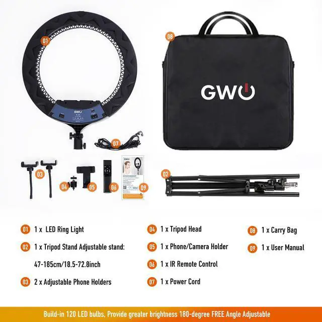Alt view image 5 of 6 - 21 inch LED Ring Light with Tripod Stand 6000K Dimmable Makeup Selfie Light with Touch Panel Phone Holders for YouTube Vlog Video Shooting Include Carrying Bag and Remote Control CRI>90