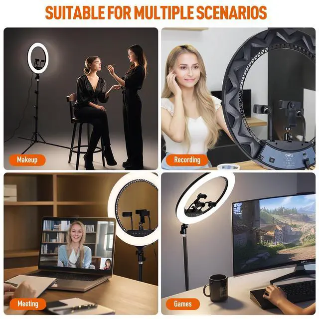 Alt view image 6 of 6 - 21 inch LED Ring Light with Tripod Stand 6000K Dimmable Makeup Selfie Light with Touch Panel Phone Holders for YouTube Vlog Video Shooting Include Carrying Bag and Remote Control CRI>90