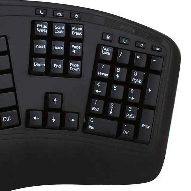 Alt view image 4 of 6 - WKB-1500GB Wireless Ergonomic Keyboard and Laser Mouse, Black | Desktop, Split Keys Design, Palm Rest for Comfort, Long Battery Life, Nano Receiver, Compatible for PC & Windows