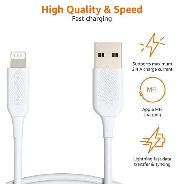 Alt view image 3 of 6 - 2-Pack Apple MFi Certified USB-A to Lightning Cable, High Speed Data Sync, Charger for iPhone 14 13 12 11 X Xs Pro, Pro Max, Plus, iPad, 3 Foot, White