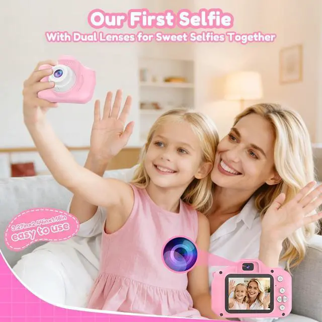 Alt view image 2 of 6 - Kids Camera Toy Birthday Gifts for Girl 3-12, 1080P HD Toddler Selfie Digital Camera Camcorder Video Cameras, 40MP Mini Camera for 3 4 5 6 7 8 9 Year Old Children + 32G SD Card, Pink