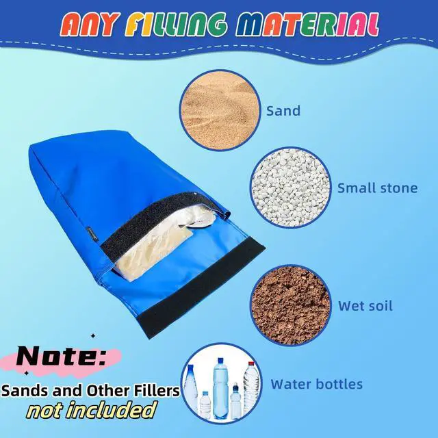 Alt view image 3 of 6 - Vinyl SandBags with Handle(Each Capacity 55 Pound, 4 Pack) | Durable 18oz Vinyl Bounce House Sand Bags Suitable for Fixed Inflatable Trampolines Inflatable Water Slide Canopies Tents