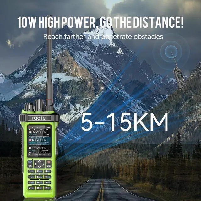Alt view image 5 of 6 - RT-950 PRO Ham Radio TX GPS/APRS, 10W Walkie Talkie Long Range Handheld Two Way Radio, AM/FM/CB/SW/MW/LW RX, Bluetooth APP Programming, NOAA, Spectrum Analyzer,Green (with Programming Cable)
