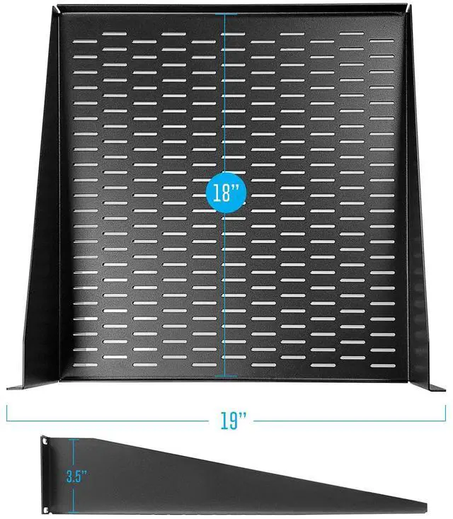 Alt view image 3 of 6 - AxcessAbles 2U Vented Rack Shelf - 2 Pack | Rack Trays for 19 Inch Equipment Rack Cabinets | 18" Deep Rackmount Shelf with Lips | 50lb Capacity (2-Pack)