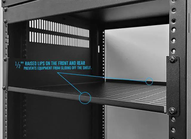 Alt view image 6 of 6 - AxcessAbles 2U Vented Rack Shelf - 2 Pack | Rack Trays for 19 Inch Equipment Rack Cabinets | 18" Deep Rackmount Shelf with Lips | 50lb Capacity (2-Pack)
