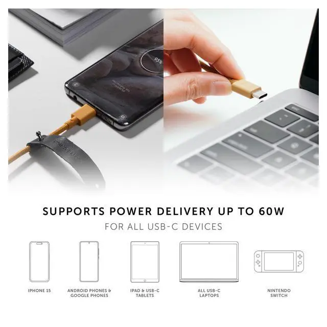 Alt view image 2 of 6 - Type-C Belt Cable - 4ft Ultra-Strong USB-C to USB-C Charging Cable for iPhone 17/17 Pro/17e, iPhone Air, iPad Pro/Air (M4), MacBook Air (M5), Galaxy S26/S25, Flip/Fold 7 (Slate Green)