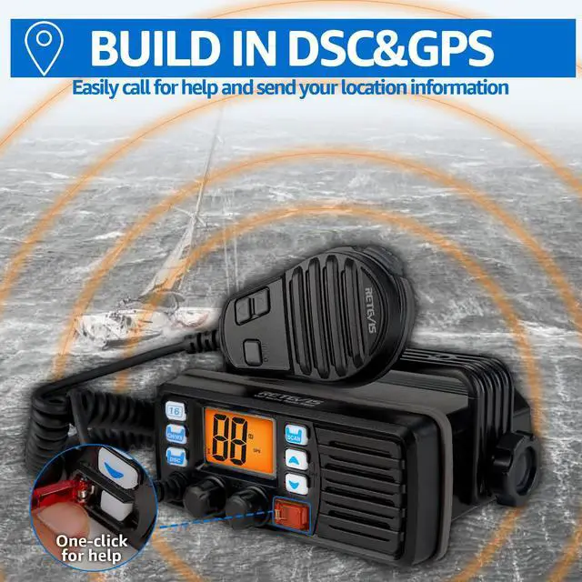 Alt view image 3 of 6 - RM20 25W Fixed Mount Marine Radio, IP67 Built-in GPS DSC Loud Audio | Offshore Fishermen, Charter Boat Captains, 110dB Speaker, NOAA Weather Alert, 88 Global Channels, Vibration Drainage, 3-Watch