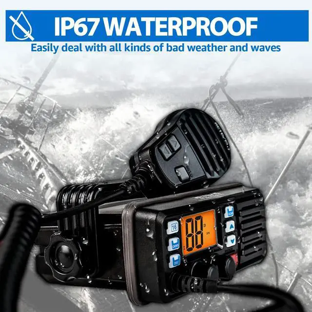 Alt view image 4 of 6 - RM20 25W Fixed Mount Marine Radio, IP67 Built-in GPS DSC Loud Audio | Offshore Fishermen, Charter Boat Captains, 110dB Speaker, NOAA Weather Alert, 88 Global Channels, Vibration Drainage, 3-Watch