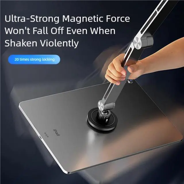 Alt view image 2 of 6 - Magnetic Heavy Duty Metal Phone/Tablet Holder for Bed Adjustable Foldable Stand for Desk Aluminum Universal Lazy Bracket 360° Rotation Flexible Long Arm (Grey, Magnetic)