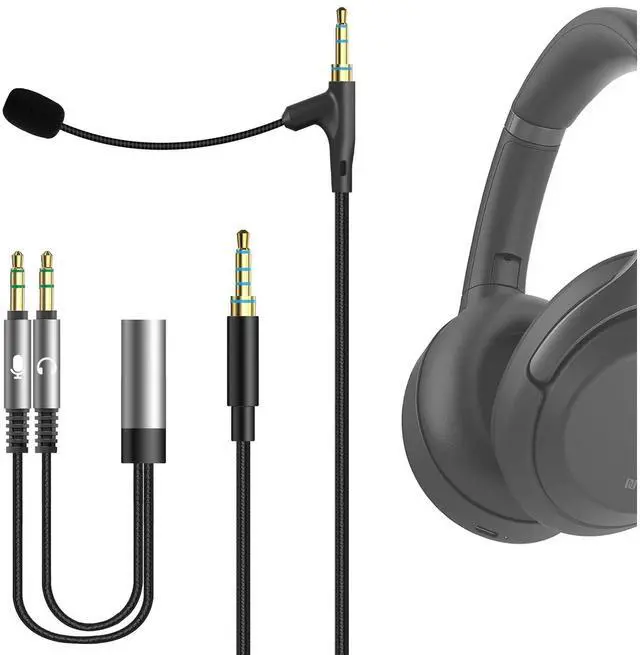 Main image of Boom Mic Headphones Cable Compatible with Sony WH-1000XM6 WH-1000XM5 WH-1000XM4 ULT Wear, 3.5mm Jack Nylon Braided Replacement Cord with Boom Microphone for Gaming & Meeting (5.6ft)