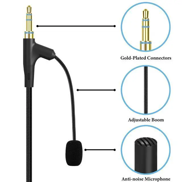 Alt view image 3 of 6 - Boom Mic Headphones Cable Compatible with Sony WH-1000XM6 WH-1000XM5 WH-1000XM4 ULT Wear, 3.5mm Jack Nylon Braided Replacement Cord with Boom Microphone for Gaming & Meeting (5.6ft)