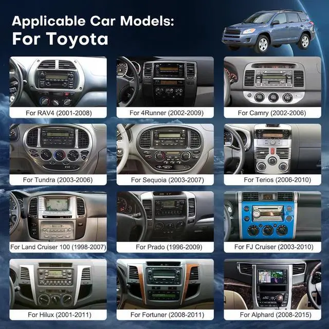 Alt view image 2 of 6 - 4+64G Radio for Toyota 4Runner 1996 1997 1998 1999 2000 2001 2002 Radio | Upgrade Carplay Android Auto Touch Screen WiFi GPS SWC FM AHD Backup Camera (NOT Support JBL)