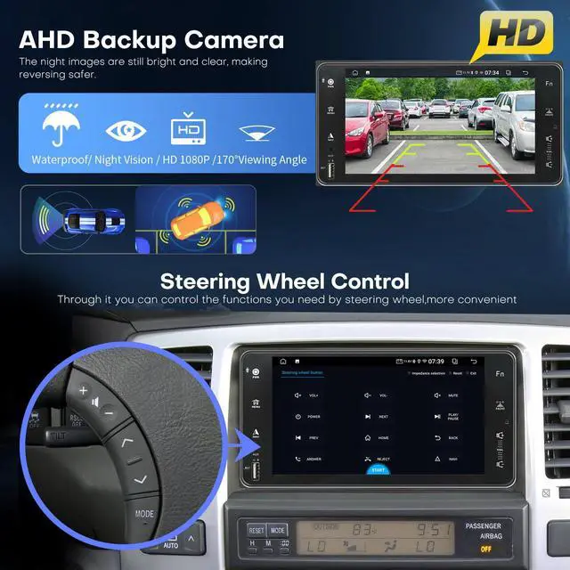 Alt view image 4 of 6 - 4+64G Radio for Toyota 4Runner 1996 1997 1998 1999 2000 2001 2002 Radio | Upgrade Carplay Android Auto Touch Screen WiFi GPS SWC FM AHD Backup Camera (NOT Support JBL)