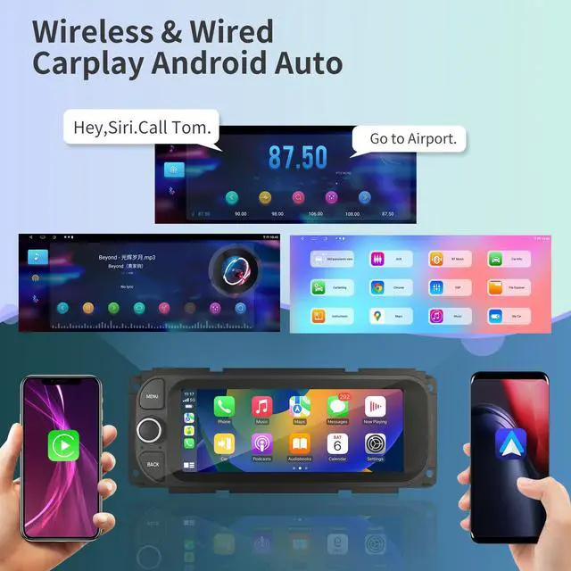 Alt view image 3 of 6 - Car Radio for Dodge RAM 2002-2006 Jeep Wrangler 2003-2006 Grand Cherokee | CarPlay Upgrade Stereo Replacement Touchscreen Bluetooth WiFi with Backup Camera