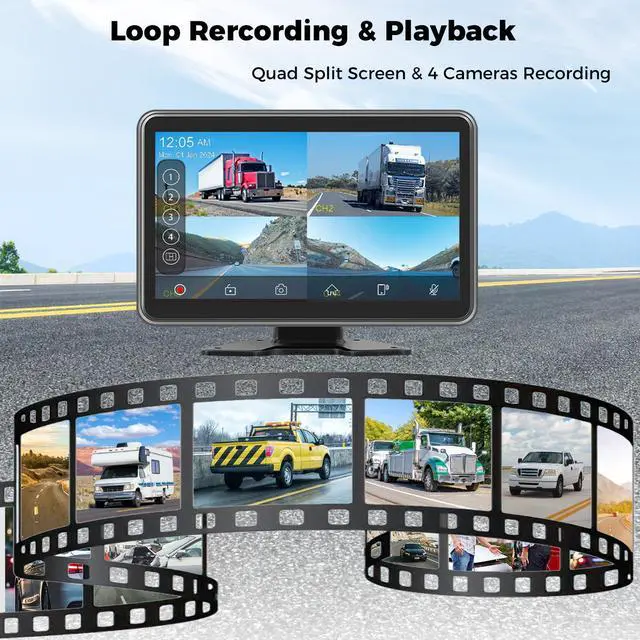 Alt view image 6 of 6 - RV Truck Camera System with CarPlay & Android Auto,4 Channel HD1080P IP68 Wired Backup Camera for Semi Trucks, RVs, Trailers, 10'' Touch Screen with DVR Recording & 64GB Micro SD Card