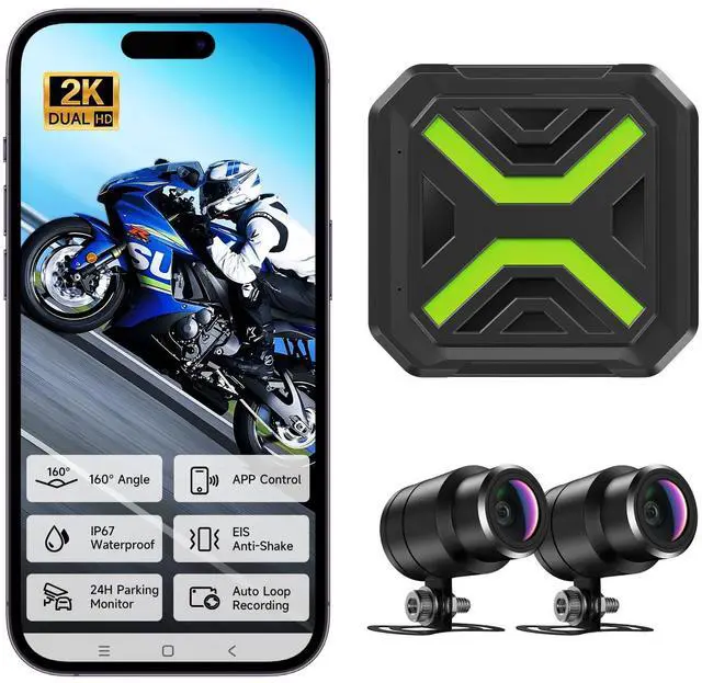 Main image of Motorcycle Dash Cam, Dual 2K Motorcycle Camera with EIS Anti-Shake Dash Cam for Motorcycle with 24H Parking Monitor, Night Vision,Loop Recording, App Control, Max Support 128 GB