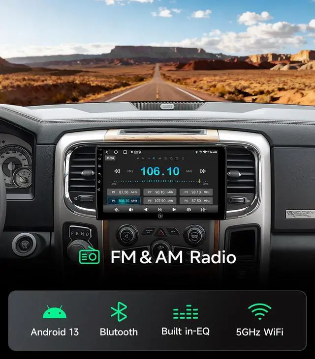 Alt view image 6 of 6 - Car Radio for Dodge Ram 1500 2500 3500 2013-2018, CarPlay Android Auto | 10.2" HD Stereo touchscreen, 64G storage, 5G WiFi GPS Navigation, wireless phone link, Bluetooth FM AM SWC, HD backup camera