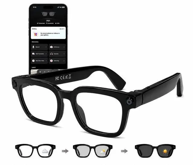 Main image of Smart Glasses with Camera for Travel, Recording, Translation, Music Player | 8MP camera, voice control, real-time translation, object recognition, photochromic lenses and open-ear audio