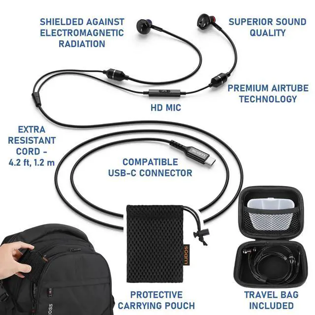 Alt view image 3 of 6 - NOVA Air Tube Headphones EMF & Anti Radiation Wired Earbuds, with Remote Driver Chamber, Noise-Free Mic Zero EMF Headphones for Work, Travel, Study Radiation Audio