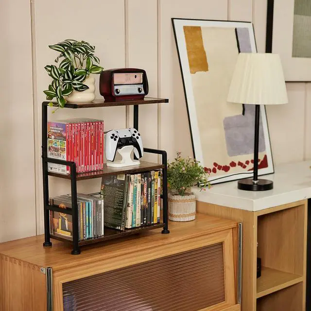 Alt view image 2 of 6 - CD Storage Rack, 3-tier CD Holder for Coutertop | CD Organizer, DVD Storage Shelf, Holds Up to 70 Standard CD, Adjustable CDs Dividers, Media Storage for CD DVDs Games Books