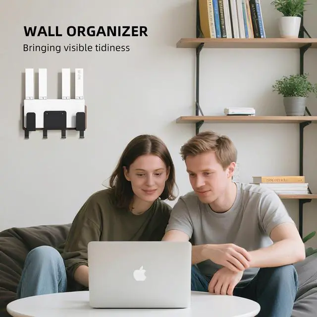 Alt view image 2 of 6 - Universal Laptop Wall Mount Holder, Adjustable Metal Desk Organizer with Hooks | Ventilated Cooling & Anti-Scratch Pads | Compatible with 10-17.3 inch Laptop, Tablet, Keyboard, Router, Modem