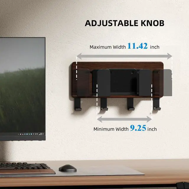 Alt view image 3 of 6 - Universal Laptop Wall Mount Holder, Adjustable Metal Desk Organizer with Hooks | Ventilated Cooling & Anti-Scratch Pads | Compatible with 10-17.3 inch Laptop, Tablet, Keyboard, Router, Modem