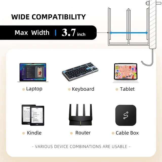 Alt view image 5 of 6 - Universal Laptop Wall Mount Holder, Adjustable Metal Desk Organizer with Hooks | Ventilated Cooling & Anti-Scratch Pads | Compatible with 10-17.3 inch Laptop, Tablet, Keyboard, Router, Modem