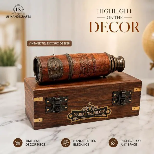 Alt view image 6 of 6 - Handcrafted Brass Maritime Telescope with Wooden Box (Style 1)